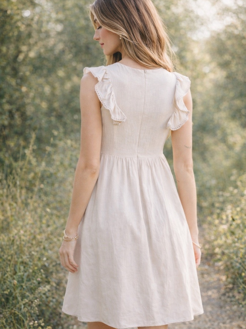 Embroidered Ivory Ruffle-Sleeve Sundress - Picture 3 of 5